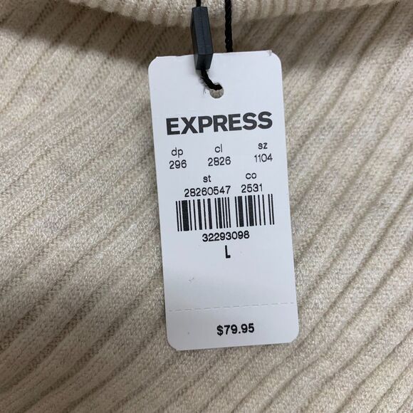 NWT Express Cream & Tan Cropped Crossover Color Block Mock Sweater Large - Picture 13 of 15